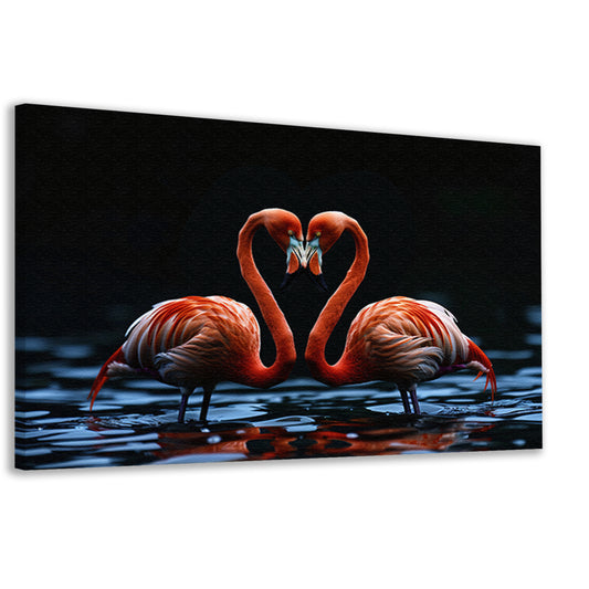 Twee flamingos vormen hart op water canvas