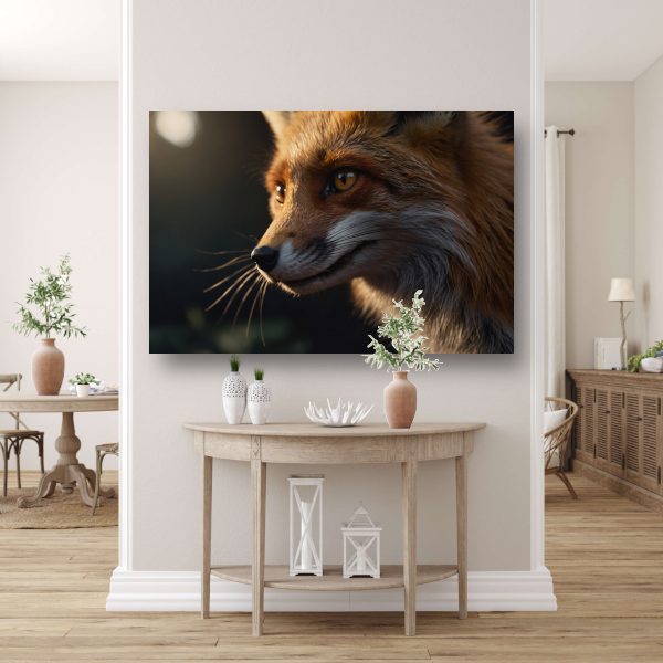 Close-up van een vos in gouden licht canvas met baklijst