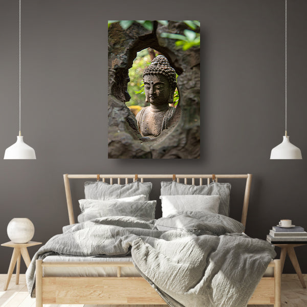 Stenen omlijsting van een Boeddhabeeld canvas