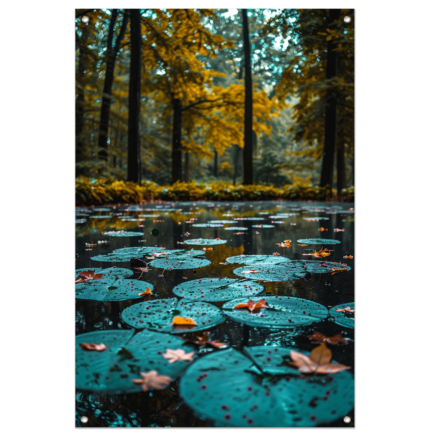 Herfstreflectie in een Vijver vol Waterlelies tuinposter