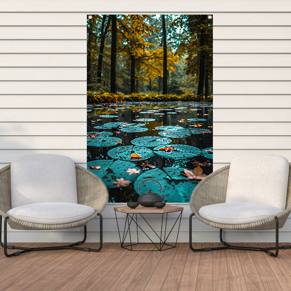 Herfstreflectie in een Vijver vol Waterlelies tuinposter