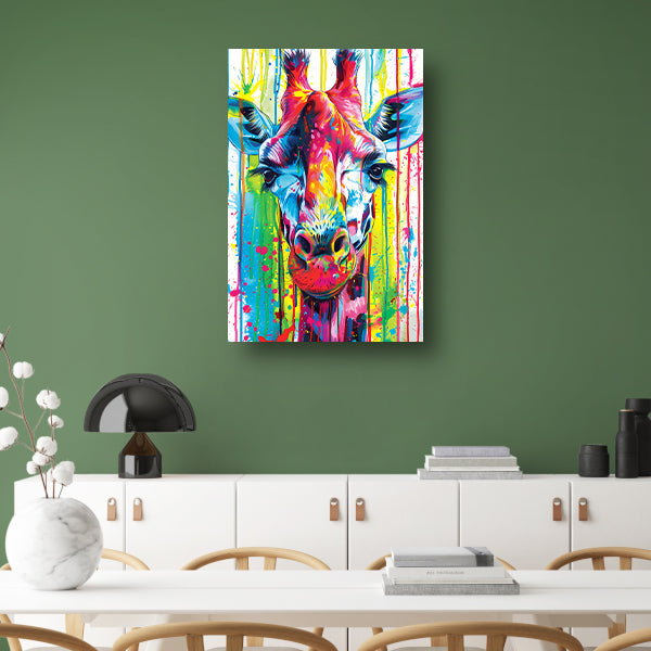 Kleurrijke giraffe met abstracte verfspetters poster