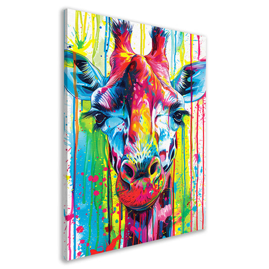 Kleurrijke giraffe met abstracte verfspetters canvas