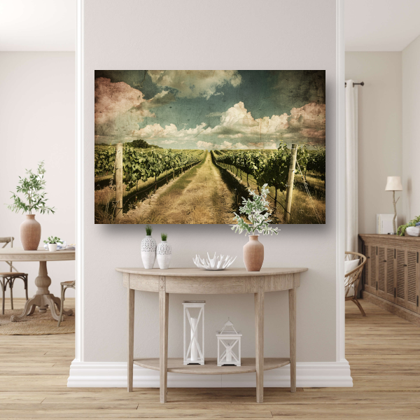 Wijngaardpad onder een dynamische wolkenhemel canvas