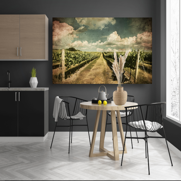 Wijngaardpad onder een dynamische wolkenhemel canvas
