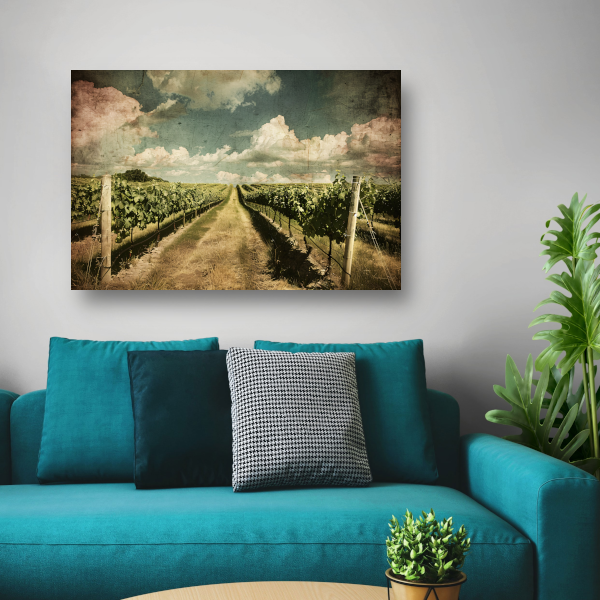 Wijngaardpad onder een dynamische wolkenhemel canvas