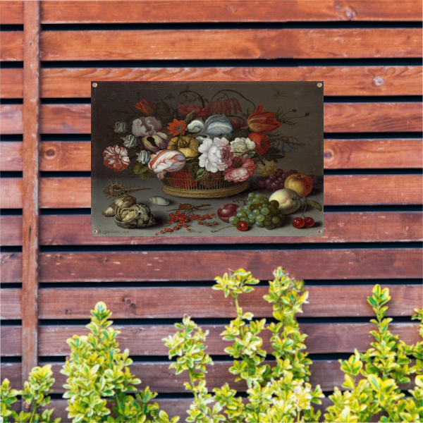 Mand met bloemen - Balthasar van der Ast tuinposter