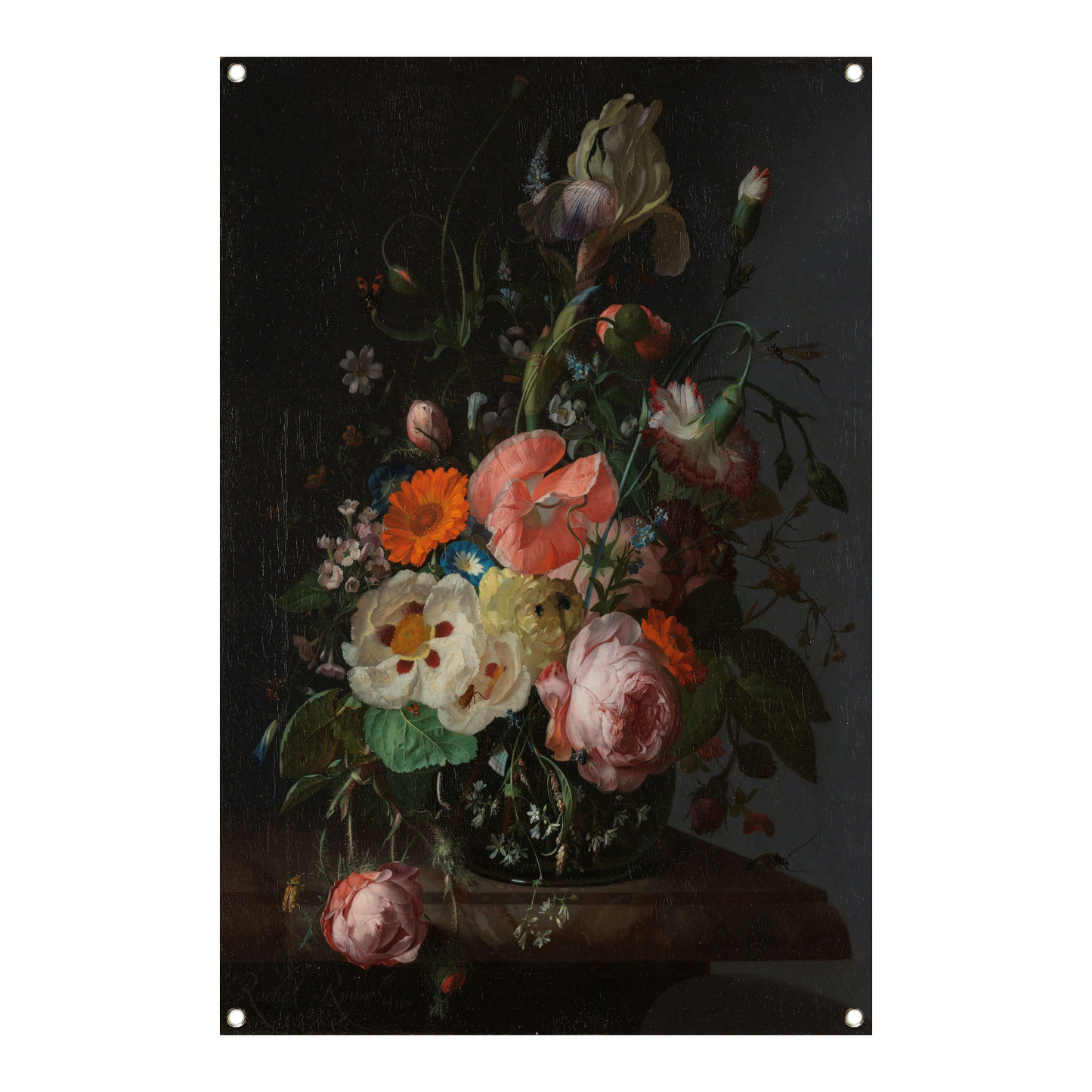 Stilleven met bloemen op een marmeren tafelblad - Rachel Ruysch tuinposter