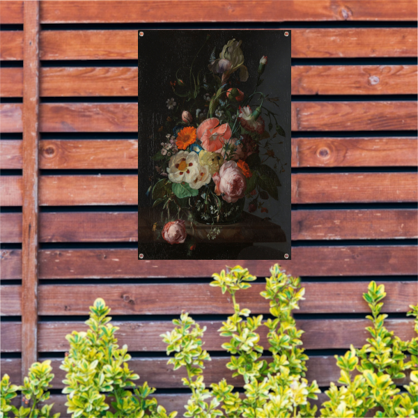 Stilleven met bloemen op een marmeren tafelblad - Rachel Ruysch tuinposter