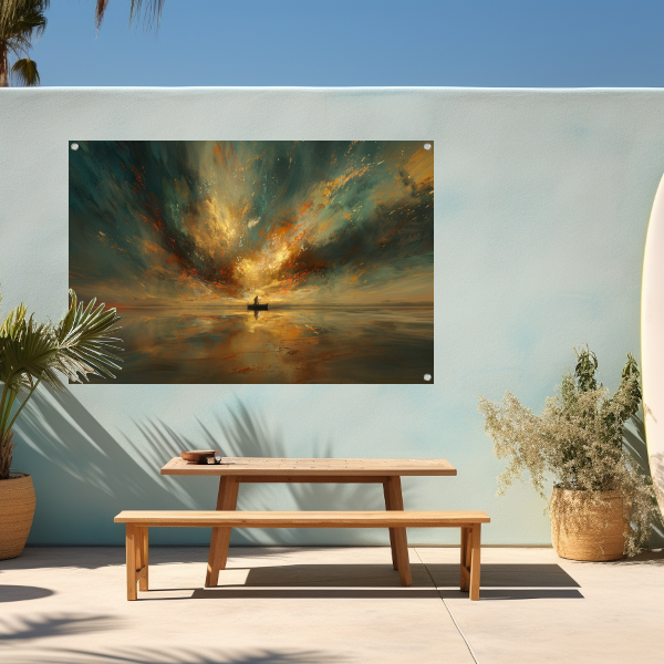 Impressionistische boot op woeste zee tuinposter