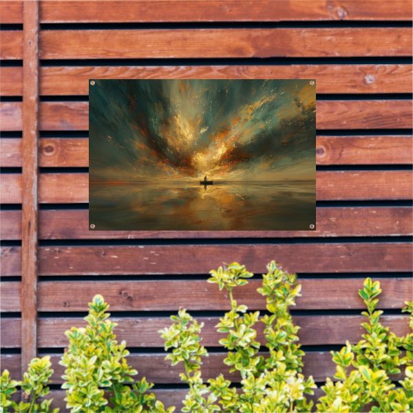 Impressionistische boot op woeste zee tuinposter