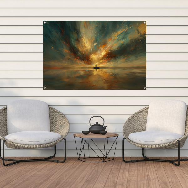 Impressionistische boot op woeste zee tuinposter