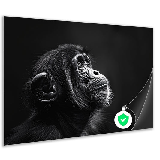 Portret van een peinzende aap in zwart-wit poster