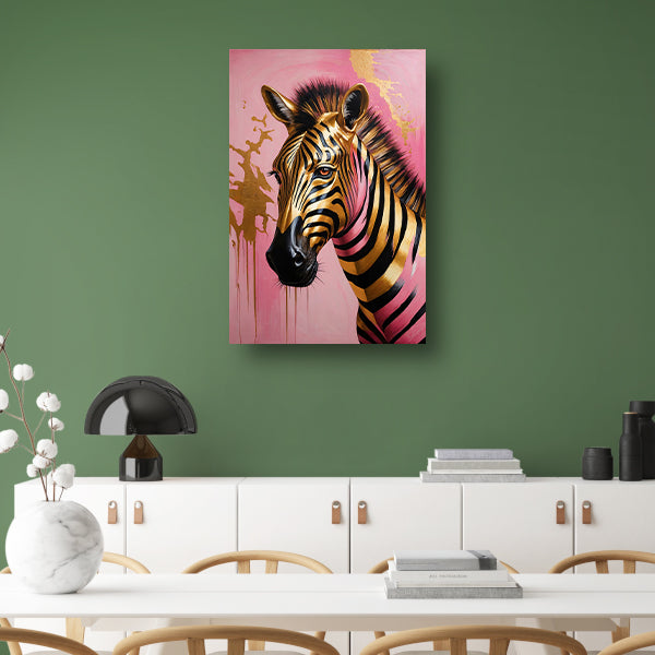 Gouden Zebra met Roze Achtergrond Kunstwerk canvas