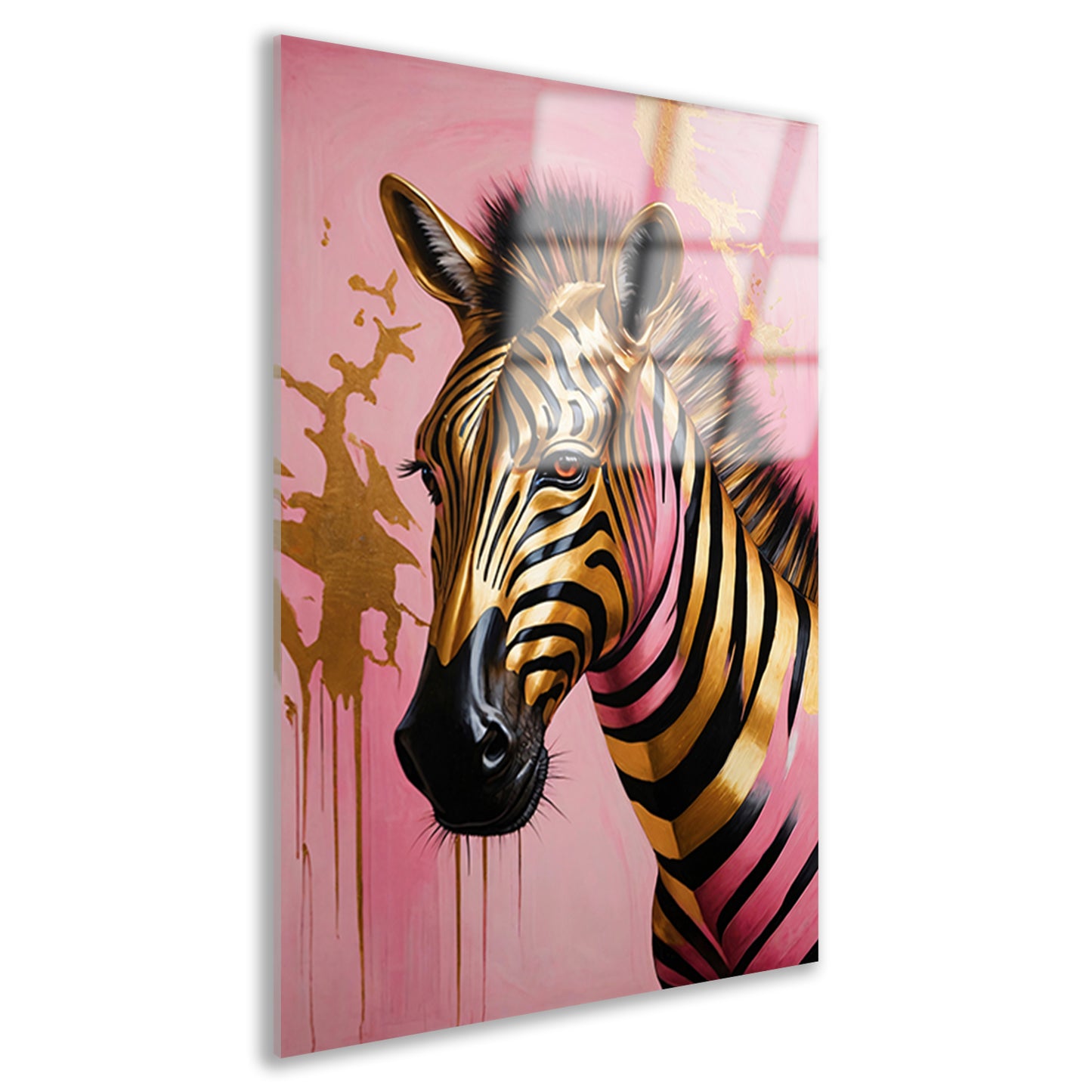 Gouden Zebra met Roze Achtergrond Kunstwerk Acrylglas