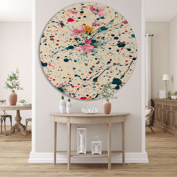 Abstract bloemenzee met Kleurrijk verfspatten forex muurcirkel