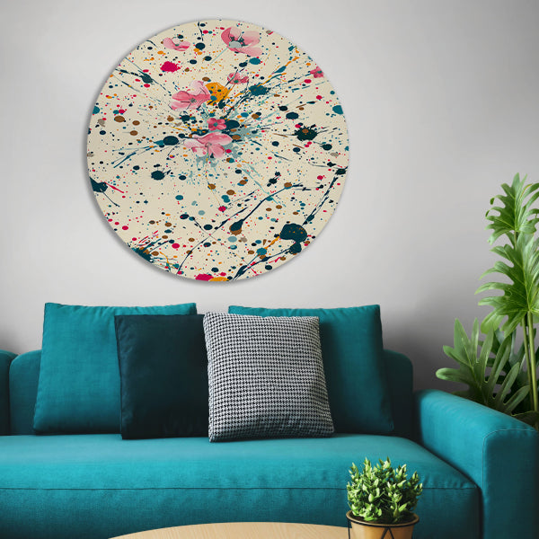 Abstract bloemenzee met Kleurrijk verfspatten forex muurcirkel