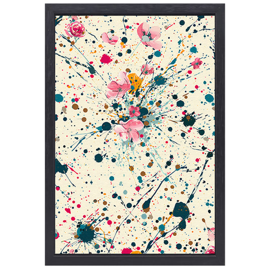 Abstract bloemenzee met Kleurrijk verfspatten canvas met baklijst