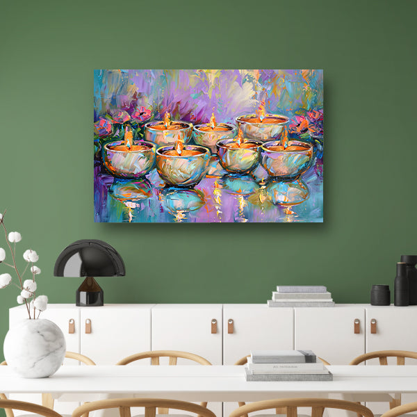 Kleurrijk abstract schilderij van brandende kaarsen acrylglas