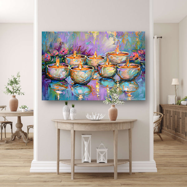 Kleurrijk abstract schilderij van brandende kaarsen acrylglas