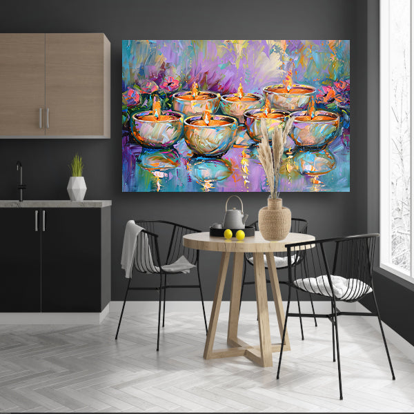 Kleurrijk abstract schilderij van brandende kaarsen acrylglas