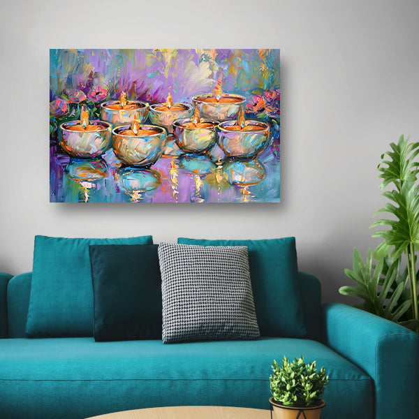 Kleurrijk abstract schilderij van brandende kaarsen acrylglas