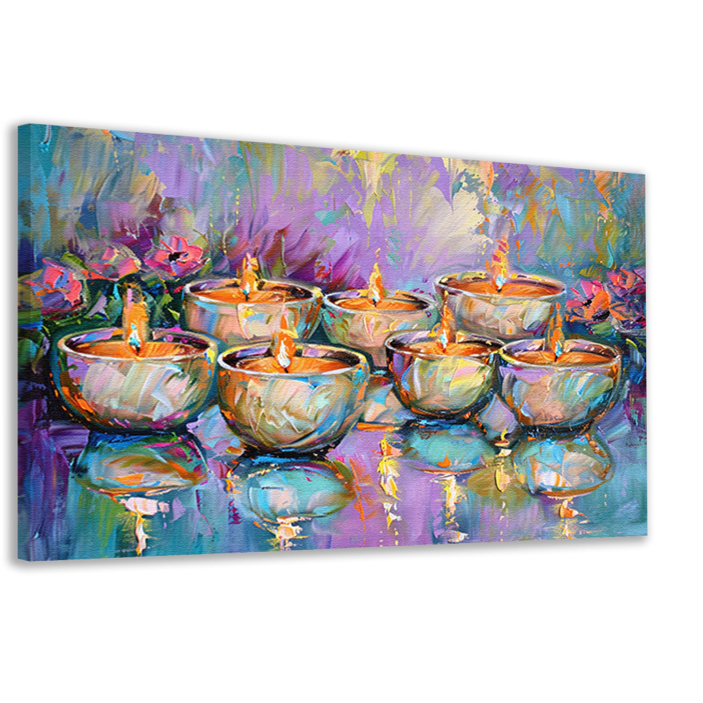Kleurrijk abstract schilderij van brandende kaarsen canvas