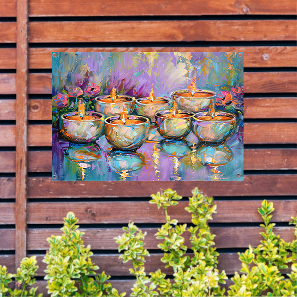 Kleurrijk abstract schilderij van brandende kaarsen tuinposter
