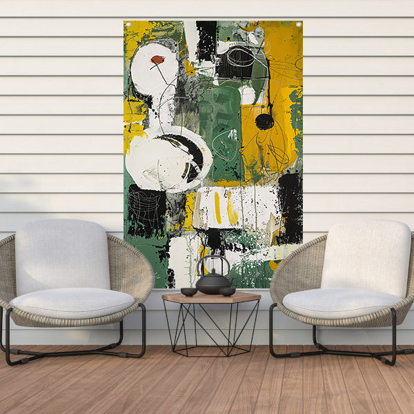 Abstract dynamisch schilderij met levendige kleuren tuinposter