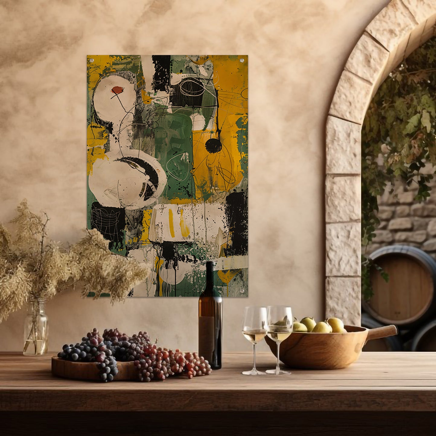 Abstract dynamisch schilderij met levendige kleuren tuinposter