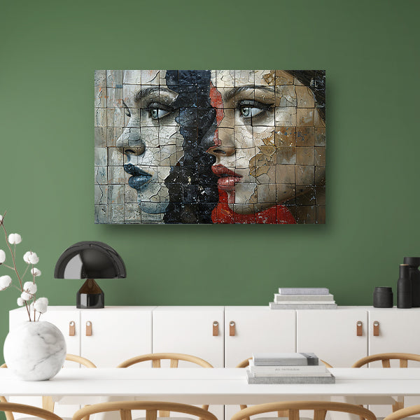Twee Gezichten Verdeeld door Kleur en Textuur canvas