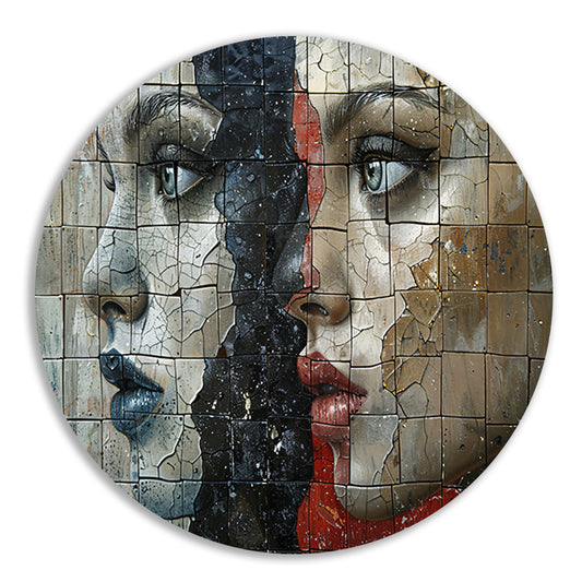 Twee Gezichten Verdeeld door Kleur en Textuur aluminium muurcirkel