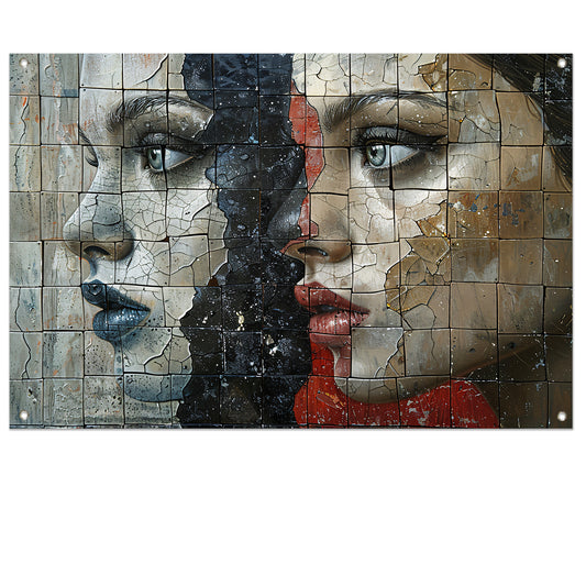 Twee Gezichten Verdeeld door Kleur en Textuur tuinposter