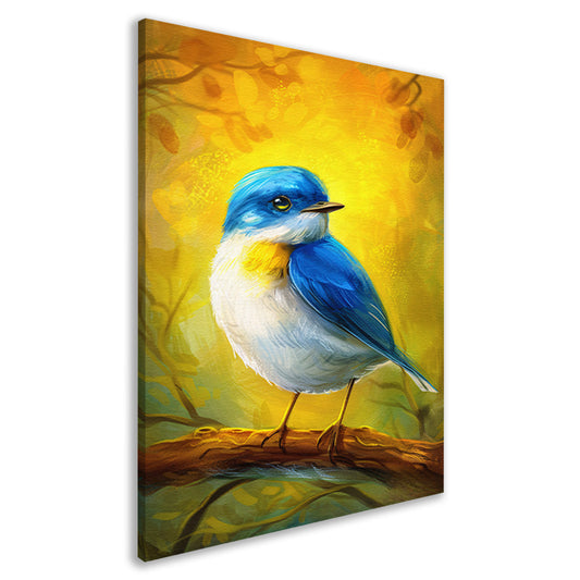 Digitale schilderij van kleurrijke vogel op tak canvas