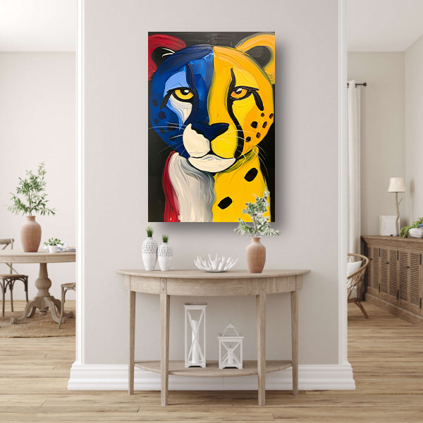 Kleurrijke abstracte cheeta in popart stijl canvas met baklijst
