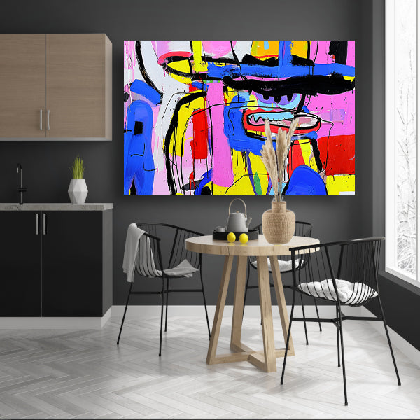 Abstract kleurrijk schilderij van figuur en kleuren canvas