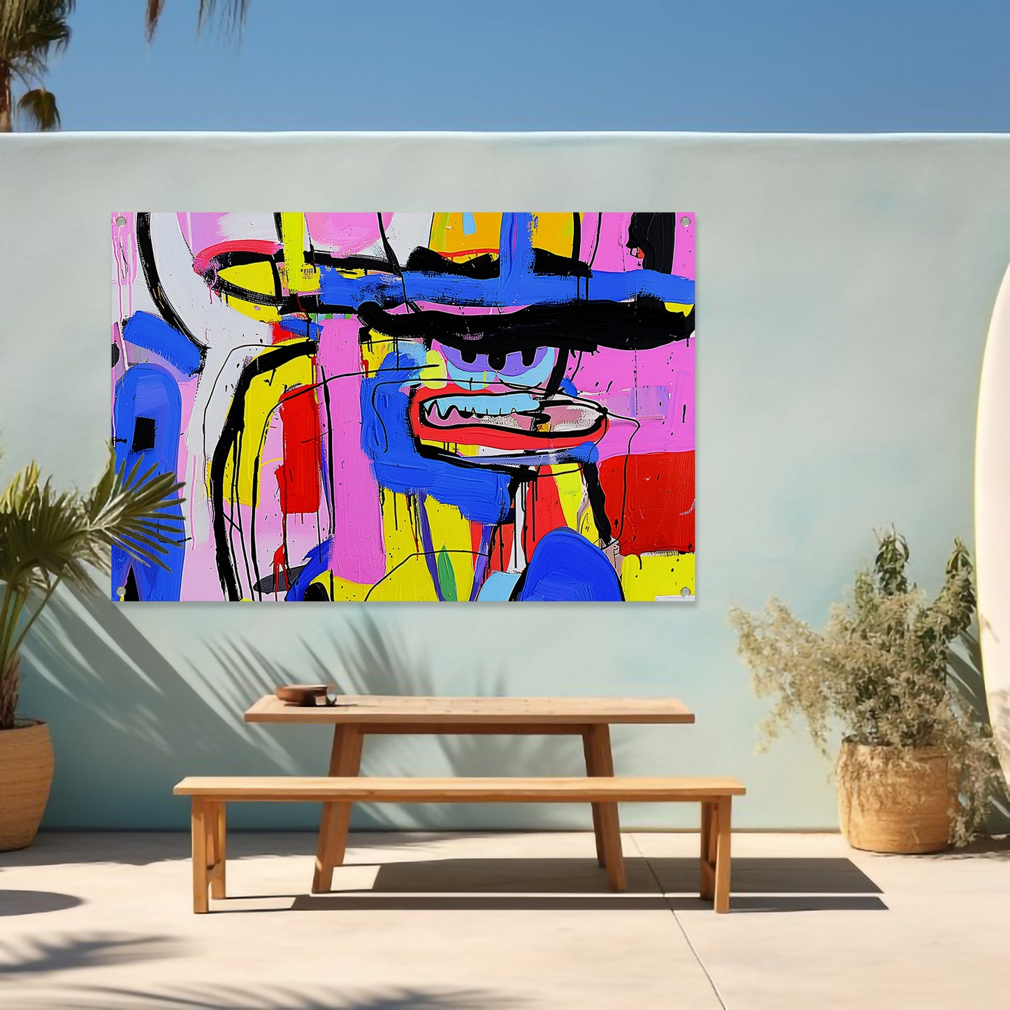 Abstract kleurrijk schilderij van figuur en kleuren tuinposter