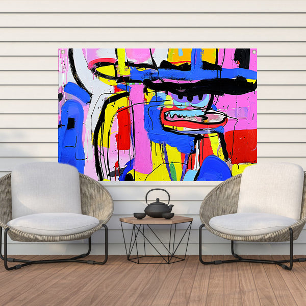 Abstract kleurrijk schilderij van figuur en kleuren tuinposter