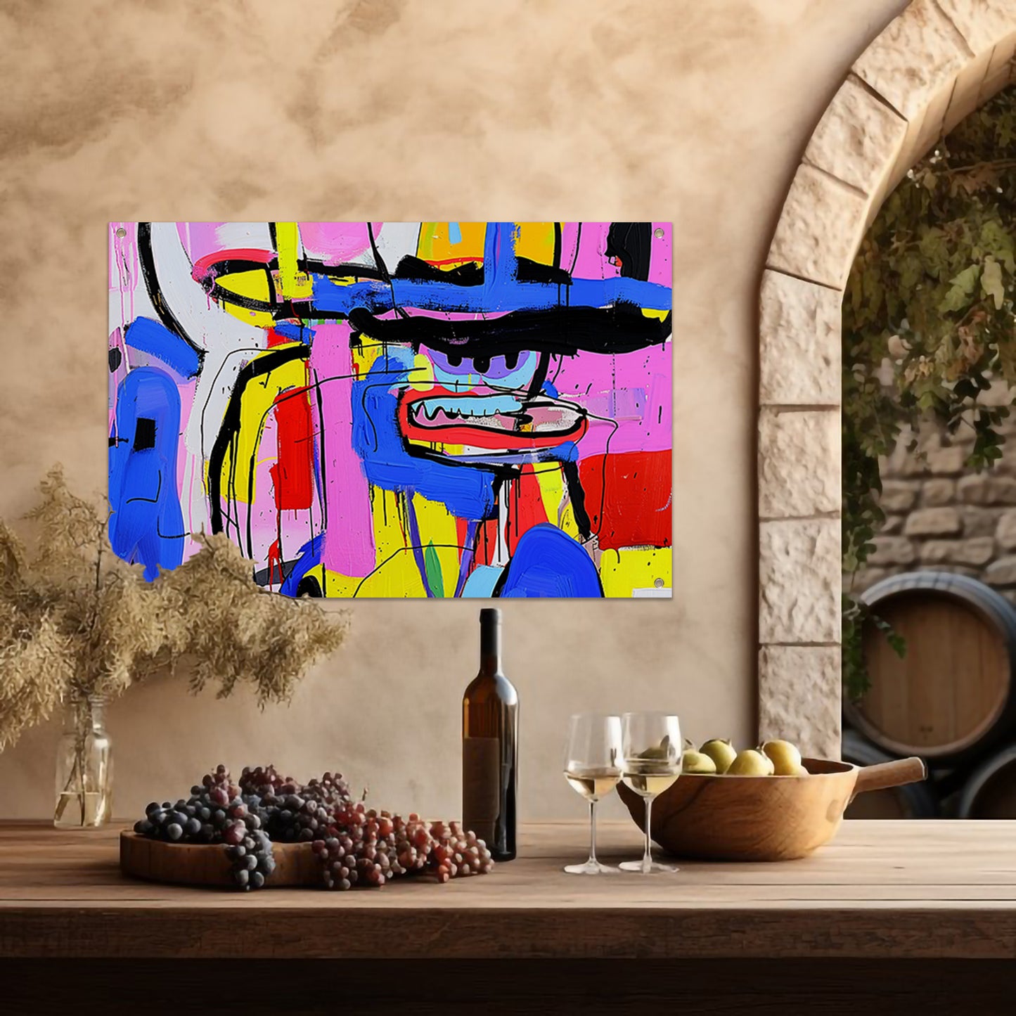 Abstract kleurrijk schilderij van figuur en kleuren tuinposter