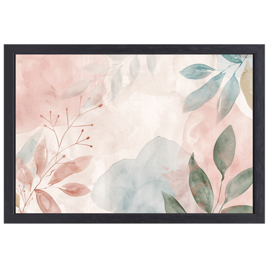 Abstract Aquarel Ontwerp met Bladeren en Bloemen canvas met baklijst