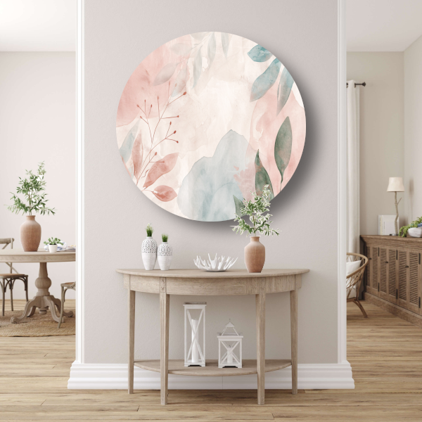 Abstract Aquarel Ontwerp met Bladeren en Bloemen forex muurcirkel