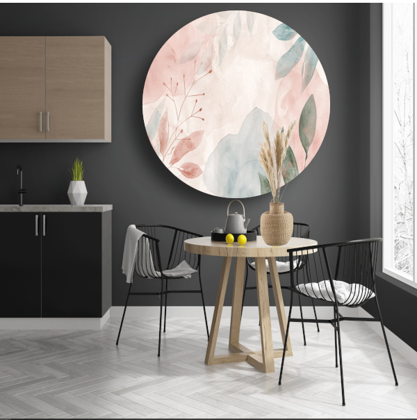 Abstract Aquarel Ontwerp met Bladeren en Bloemen aluminium muurcirkel