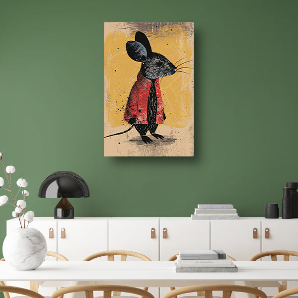 Modern muis in rood jasje met stropdas canvas