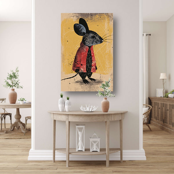 Modern muis in rood jasje met stropdas canvas