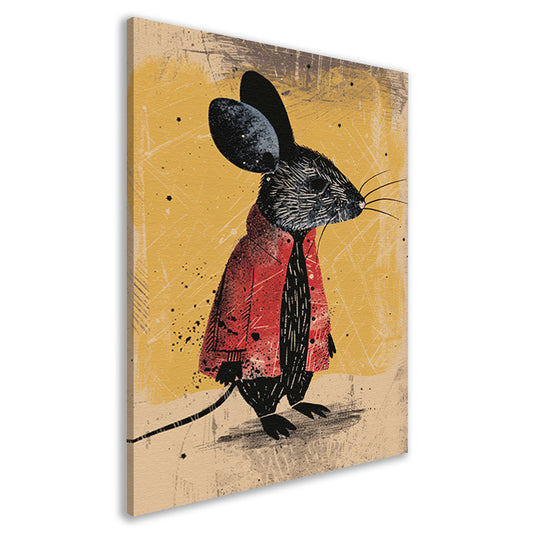 Modern muis in rood jasje met stropdas canvas