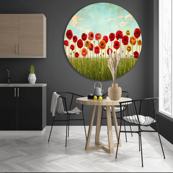 Levendige bloemen tegen blauwe lucht forex muurcirkel