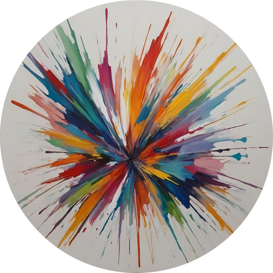 Kleurexplosie: Abstracte Symfonie in Levendige Tinten aluminium muurcirkel