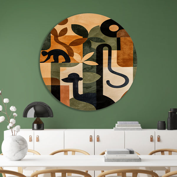 Stilistische Dieren en Planten in Abstract Ontwerp forex muurcirkel