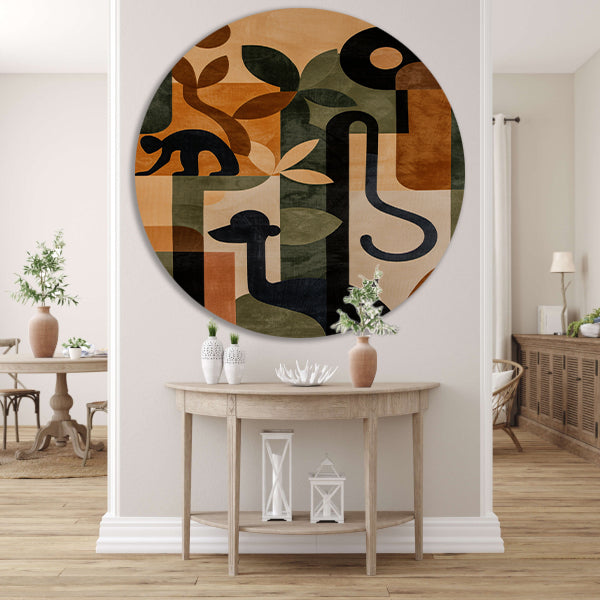 Stilistische Dieren en Planten in Abstract Ontwerp forex muurcirkel