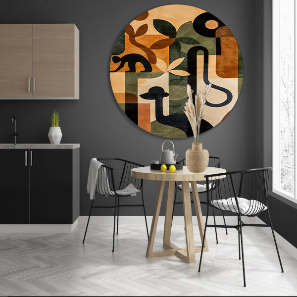 Stilistische Dieren en Planten in Abstract Ontwerp forex muurcirkel